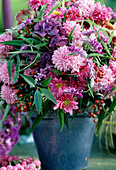 Arrangement of hydrangeas, chyrsanthemums and sage