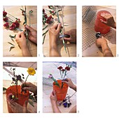Using wire mesh to support flower arrangement (carnations)