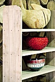 Rustic wooden shelves with ornaments