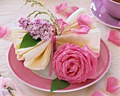 Place-setting decorated with rose and lilac