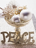 Christmas decoration in silver dish