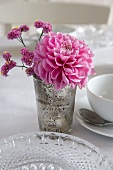 Pink dahlias as table decoration