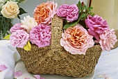 Mixed roses in a basket