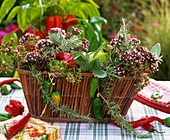 Basket of herbs and ornamental peppers
