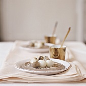 Quails' eggs on plates