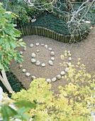 Arrangement of pebbles in garden
