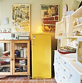 Kitchen with yellow fridge