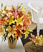 Vase of pastel-coloured lilies