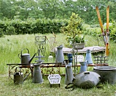 Zinc garden utensils and antiques