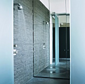 Modernes Badezimmer mit verspiegeltem Duschraum