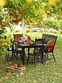 Herbstlich gedeckter Tisch unter einem Baum