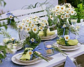Laid table decorated with ox-eye daisies