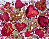 Heart-shaped decorations with spices for Mother's Day