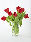 Bunch of tulips in a glass vase
