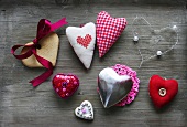 Several hearts in various materials