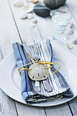 Maritime place-setting with striped napkin