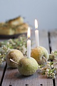 Sugared apples with candles