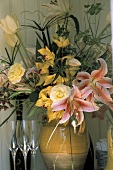 Bouquet of Flowers with Champagne Flutes