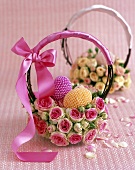 Rose Easter Basket with Pink & Yellow Pearl Eggs