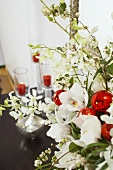 Red and White Floral Centerpiece for Christmas Dinner
