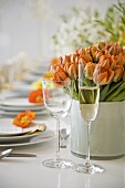Pretty Spring Table with Orange Tulips
