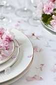 Table Set with Cherry Blossoms and Petals