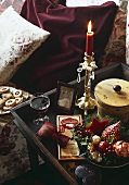 Side table with Christmas decorations