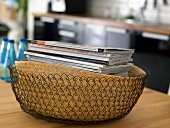 Basket in wire basket with magazines