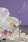 Incense stick and white orchids