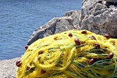 Yellow net with the sea in the background