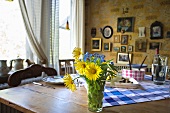 A nostalgic dining room with a wooden table