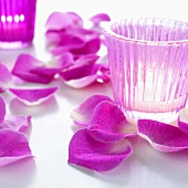Rose petals with scented candle