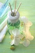 Fragrance diffuser with aroma sticks and orchids