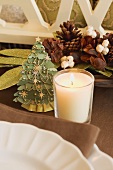 Christmas table decorations (Christmas tree, candle)