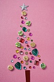 Christmas tree formed from coloured beads & 'jewels'