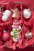 Various Christmas decorations in box