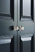 Schwarz matt lackierte Türen mit Profilleisten und Griffen aus Acrylglas