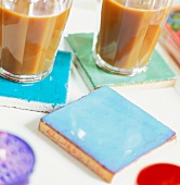 Tiles used as coasters for drinks