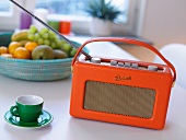 Nostalgic portable radio on dining table