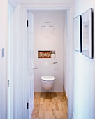 View of toilet through open door
