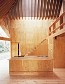 Kitchen island in elegant wooden house