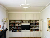 Fitted shelving in living room
