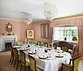 Festive, set dining table in traditional setting