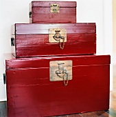 Stacked wooden trunks