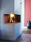 Fire in a simple fireplace
