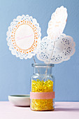 Mini doily flowers with love notes