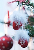 Red and white Christmas tree decorations