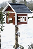 Birdhouse in snow
