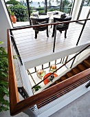 Detail staircase in center of contemporary Hawaiian home