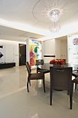 Modern dining room with circular dining table